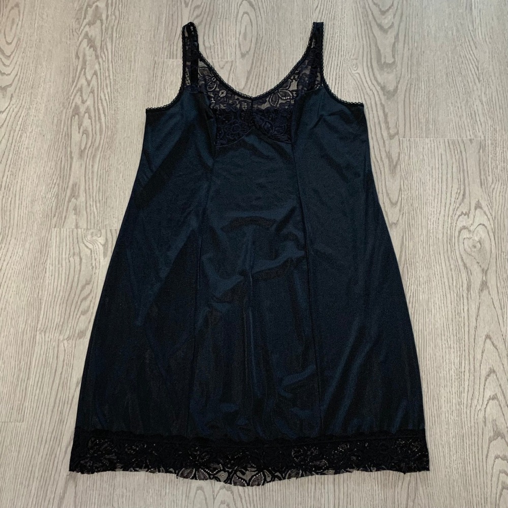 Vintage Bali Cami Slip Dress Black Nylon Satin Lace Trim Size 36 Sexy Romantic